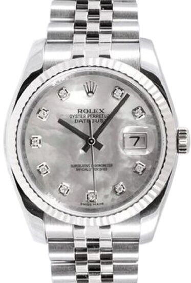 Rolex Datejust 36 116234-MOPDFJ White Mother of Pearl Diamond Fluted White Gold Stainless Steel Jubilee