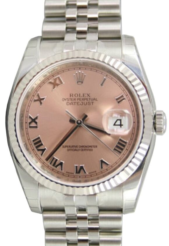 Rolex Datejust 36 116234-PNKRFJ Pink Roman Fluted White Gold Stainless Steel Jubilee