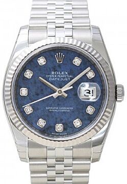 Rolex Datejust 36 Sodalite Diamond Fluted White Gold Stainless Steel Jubilee 116234