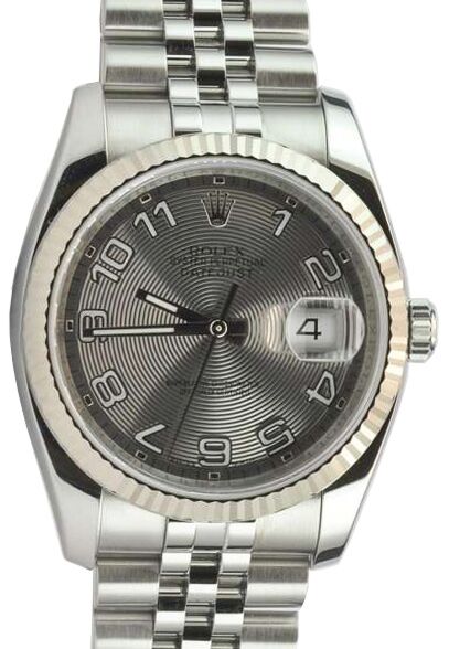 Rolex Datejust 36 116234-SVCAFJ Silver Concentric Arabic Fluted White Gold Stainless Steel Jubilee