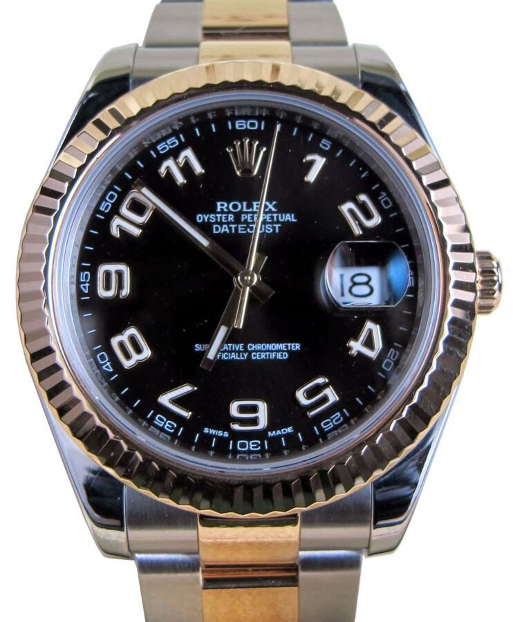 Rolex Datejust II 116333 Arabic Black 18k Gold Mens 41mm