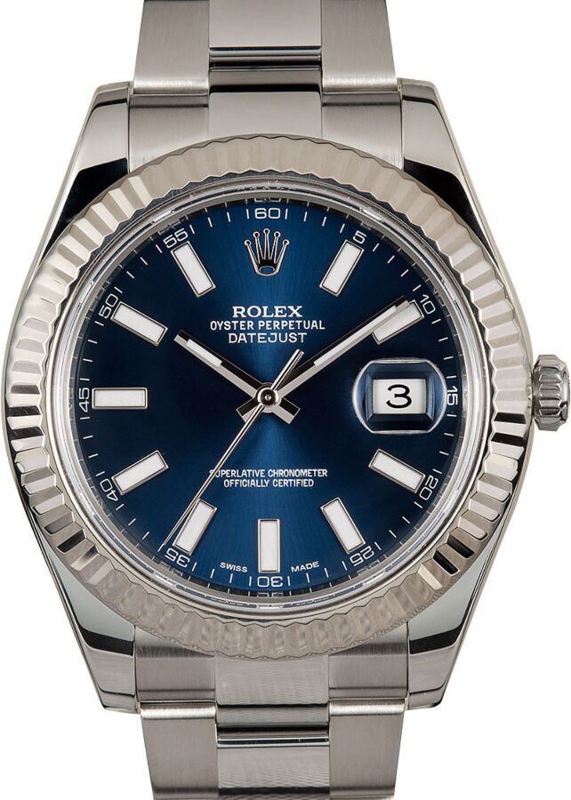 Rolex Datejust II 116334 Index Blue White 41mm 18k Gold 