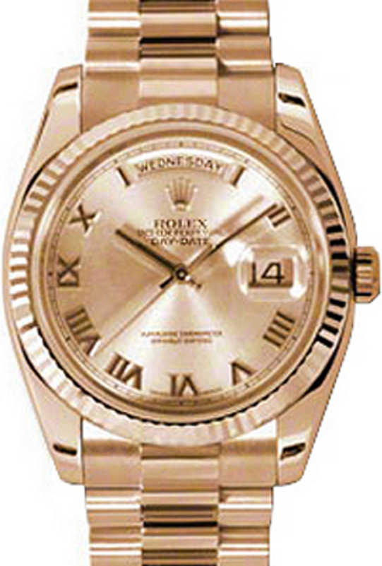Rolex Day-Date 36 118235-GLDRFP Champagne Roman Fluted Rose Gold President