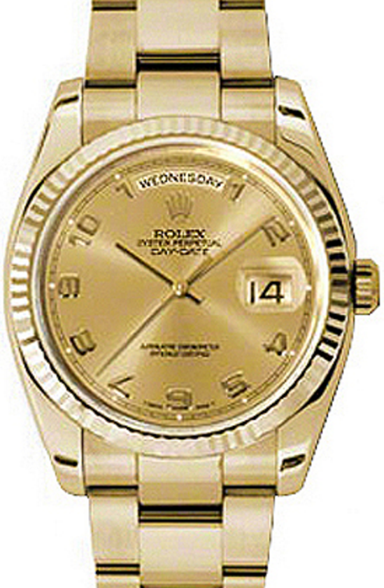 Rolex Day-Date 36 118238-GLDAFO Champagne Arabic Fluted Yellow Gold Oyster