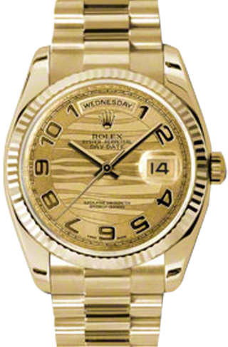 Rolex Day-Date 36 118238-GLWAFP Champagne Arabic Wave Dial Fluted Yellow Gold President