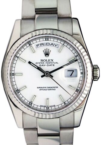 Rolex Day-Date 36 118239-WHTSFO White Index Fluted White Gold Oyster - BRAND NEW