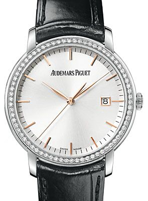 Audemars Piguet 15171BC.ZZ.A002CR.01 Jules Audemars Selfwinding 39mm Silver Index Diamond Bezel White Gold Leather BRAND NEW