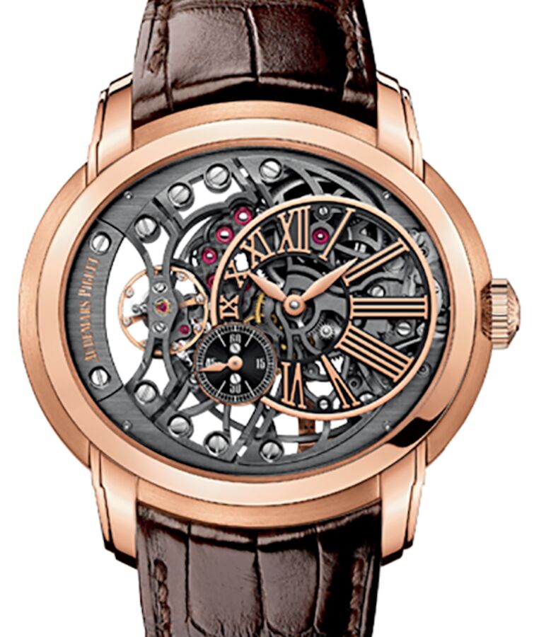 Audemars Piguet 15352OR.OO.D093CR.01 Millenary Openworked 47mm Black Skeleton Roman Rose Gold Leather BRAND NEW