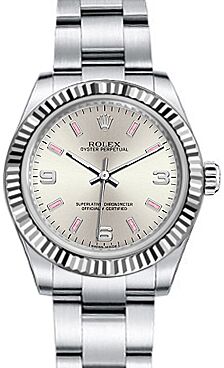 Rolex Oyster Perpetual 31 Ladies Midsize White Gold/Steel Silver Arabic / Pink Index Dial Fluted Bezel & Oyster Bracelet 177234 - BRAND NEW