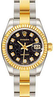 Rolex Lady-Datejust 26 179173-BKJDFO Black Jubilee Diamond Fluted Yellow Gold Stainless Steel Oyster 