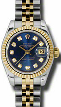 Rolex Lady-Datejust 26 179173-BLUDFJ Blue Diamond Fluted Yellow Gold Stainless Steel Jubilee 