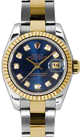 Rolex Lady-Datejust 26 179173-BLUDO Blue Diamond Fluted Yellow Gold Stainless Steel Oyster 
