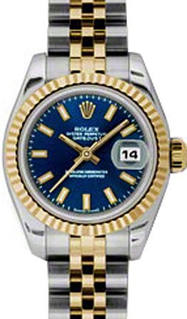 Rolex Lady-Datejust 26 179173-BLUSJ Blue Index Fluted Yellow Gold Stainless Steel Jubilee 