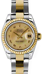 Rolex Lady-Datejust 26 179173-CDMOPRO Champagne Dark Mother of Pearl Roman Fluted Yellow Gold Stainless Steel Oyster 