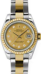 Rolex Lady-Datejust 26 179173-CGDMOPDDO Champagne Goldust Mother of Pearl Diamond Fluted Yellow Gold Stainless Steel Oyster 