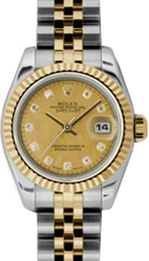 Rolex Lady-Datejust 26 179173-CGDMOPDJ Champagne Goldust Mother of Pearl Diamond Fluted Yellow Gold Stainless Steel Jubilee