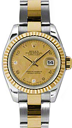 Rolex Lady-Datejust 26 179173-CGDMOPDO Champagne Goldust Mother of Pearl Arabic Diamond 6 & 9 Fluted Yellow Gold Stainless Steel Oyster 