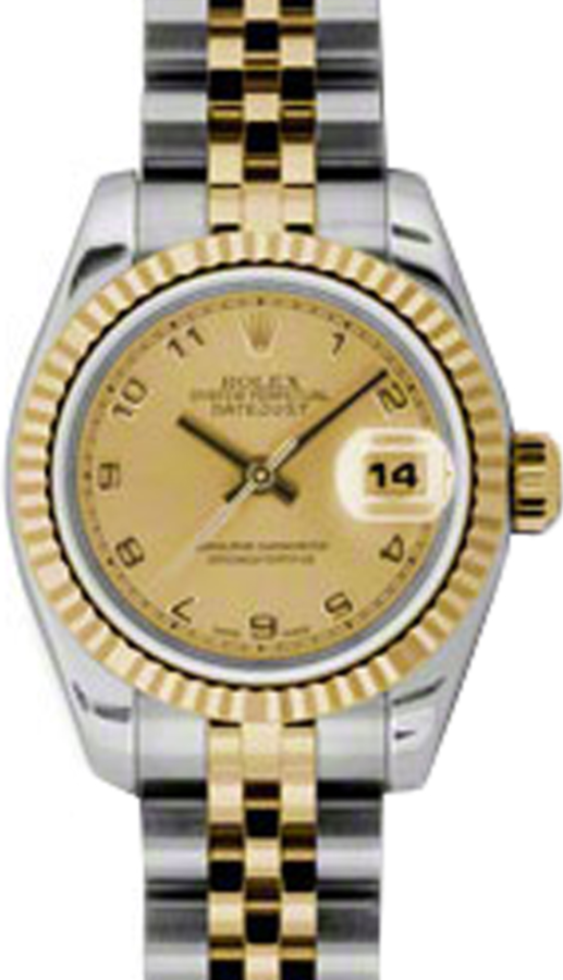 Rolex Lady-Datejust 26 179173-CHPAJ Champagne Arabic Fluted Yellow Gold Stainless Steel Jubilee 