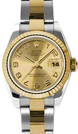 Rolex Lady-Datejust 26 179173-CHPCAO Champagne Concentric Circle Arabic Fluted Yellow Gold Stainless Steel Oyster 