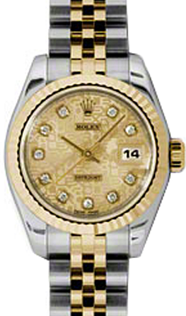 Rolex Lady-Datejust 26 179173-CHPJDJ Champagne Jubilee Diamond Fluted Yellow Gold Stainless Steel Jubilee 