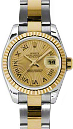 Rolex Lady-Datejust 26 179173-CHPSBO Champagne Sunbeam Roman Fluted Yellow Gold Stainless Steel Oyster