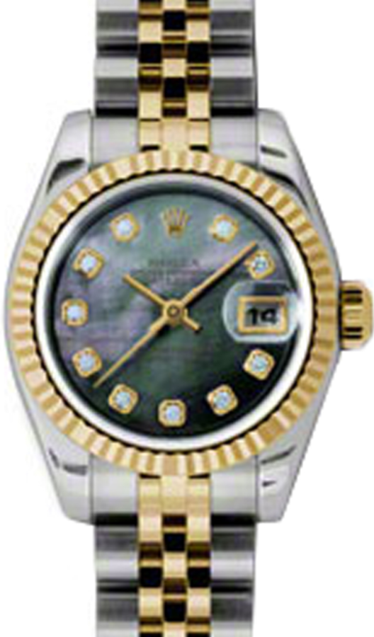 Rolex Lady-Datejust 26 179173-DMOPDJ Dark Mother of Pearl Diamond Fluted Yellow Gold Stainless Steel Jubilee 