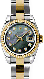 Rolex Lady-Datejust 26 179173-DMOPDO Dark Mother of Pearl Diamond Fluted Yellow Gold Stainless Steel Oyster 