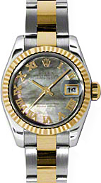 Rolex Lady-Datejust 26 179173-DMOPRO Dark Mother of Pearl Roman Fluted Yellow Gold Stainless Steel Oyster 
