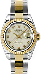 Rolex Lady-Datejust 26 179173-IVRJAO Ivory Jubilee Arabic Fluted Yellow Gold Stainless Steel Oyster