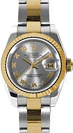 Rolex Lady-Datejust 26 179173-SGRYRO Slate Grey Roman Fluted Yellow Gold Stainless Steel Oyster