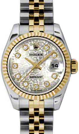 Rolex Lady-Datejust 26 179173-SLVJDJ Silver Jubilee Diamond Fluted Yellow Gold Stainless Steel Jubilee 
