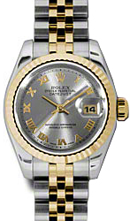 Rolex Lady-Datejust 26 179173-SLVRJ Silver Roman Fluted Yellow Gold Stainless Steel Jubilee 
