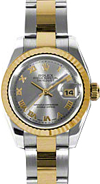 Rolex Lady-Datejust 26 179173-SLVRO Silver Roman Fluted Yellow Gold Stainless Steel Oyster 