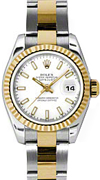 Rolex Lady-Datejust 26 179173-WHTSO White Index Fluted Yellow Gold Stainless Steel Oyster