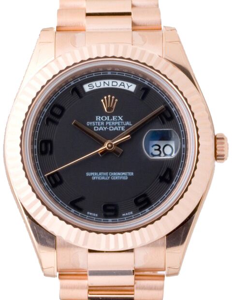 Rolex Day-Date II Rose Gold 41mm Black Arabic Concentric Circle Fluted President Bracelet 218235 