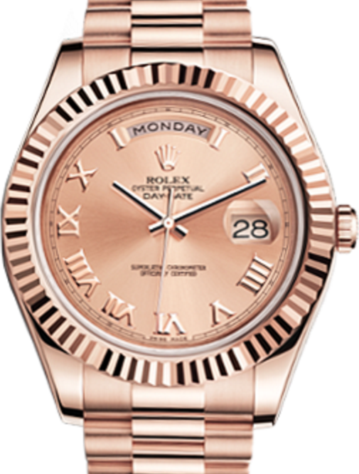 Rolex Day-Date II Rose Gold 41mm Pink Roman Fluted President Bracelet 218235