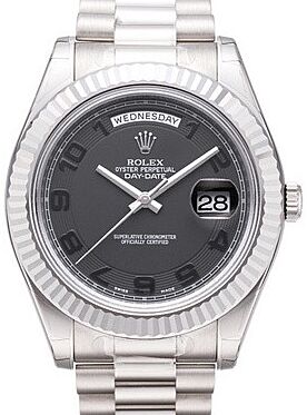 Rolex Day-Date II President White Gold 41mm Black Arabic Concentric Circle Fluted Bezel 218239