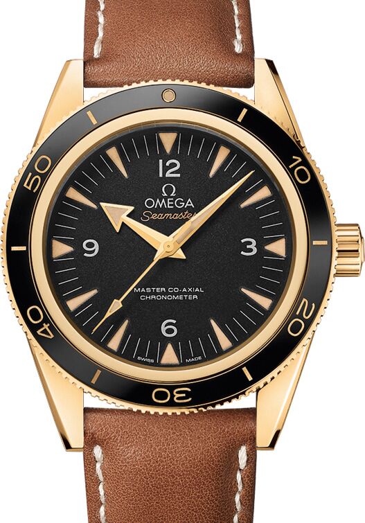 Omega Seamaster 300 41mm Yellow Gold Black Dial Leather Strap 233.62.41.21.01.001
