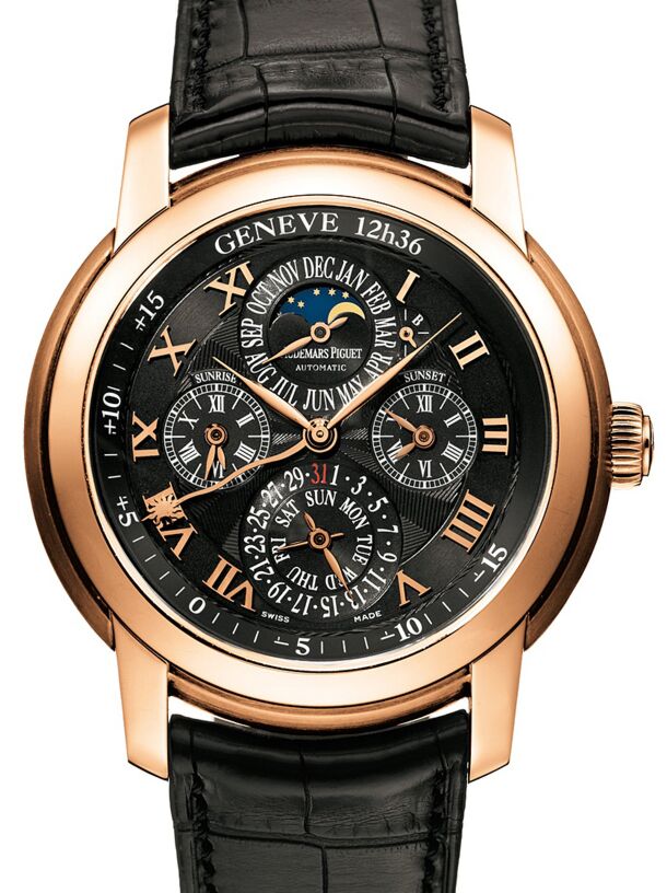 Audemars Piguet 26003OR.OO.D002CR.01 Jules Audemars Equation Of Time 43mm Black Roman Perpetual Calendar Rose Gold Leather BRAND NEW