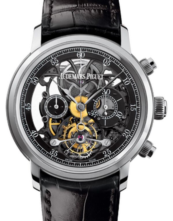 Audemars Piguet 26346BC.OO.D002CR.02 Jules Audemars Tourbillon Chronograph 41mm Black Openworked Arabic White Gold Leather BRAND NEW