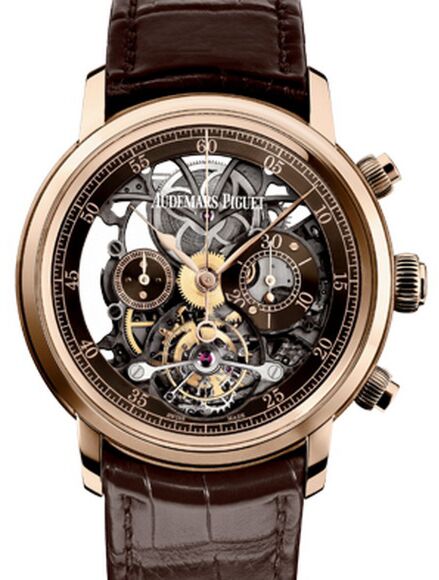 Audemars Piguet 26346OR.OO.D088CR.01 Jules Audemars Tourbillon Chronograph 41mm Brown Openworked Arabic Rose Gold Leather BRAND NEW