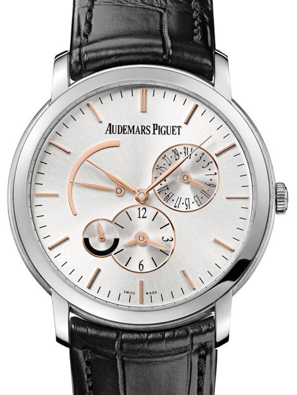 Audemars Piguet 26380BC.OO.D002CR.01 Jules Audemars Dual Time 41mm Silver Index White Gold Leather BRAND NEW