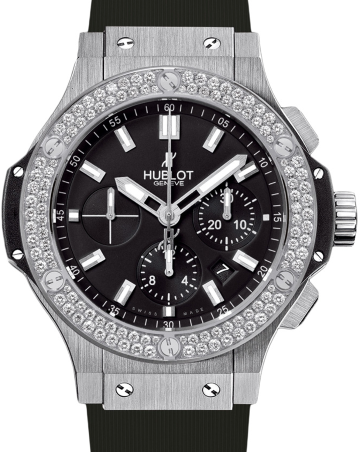 Hublot Big Bang Original Chronograph Steel Diamonds 44mm Black Dial Rubber Strap 301.SX.1170.RX.1104 - BRAND NEW