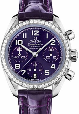 Omega 324.18.38.40.10.001 Speedmaster Chronograph 38mm Purple Arabic Diamond Bezel Stainless Steel Leather BRAND NEW