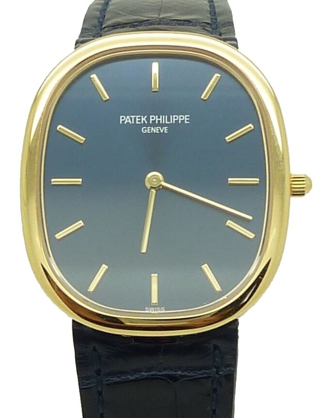 Patek Philippe 3738/100J-012 Golden Ellipse 31.1 x 35.6mm Blue Index Yellow Gold Leather Manual BRAND NEW
