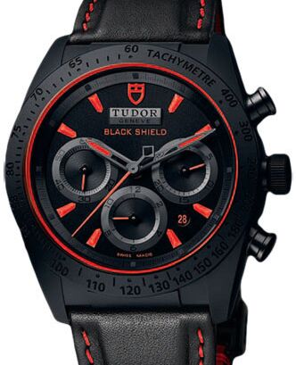Tudor Fastrider Blackshield 42000CR Black Red Index Black Ceramic &amp; Leather Chronograph 42mm BRAND NEW