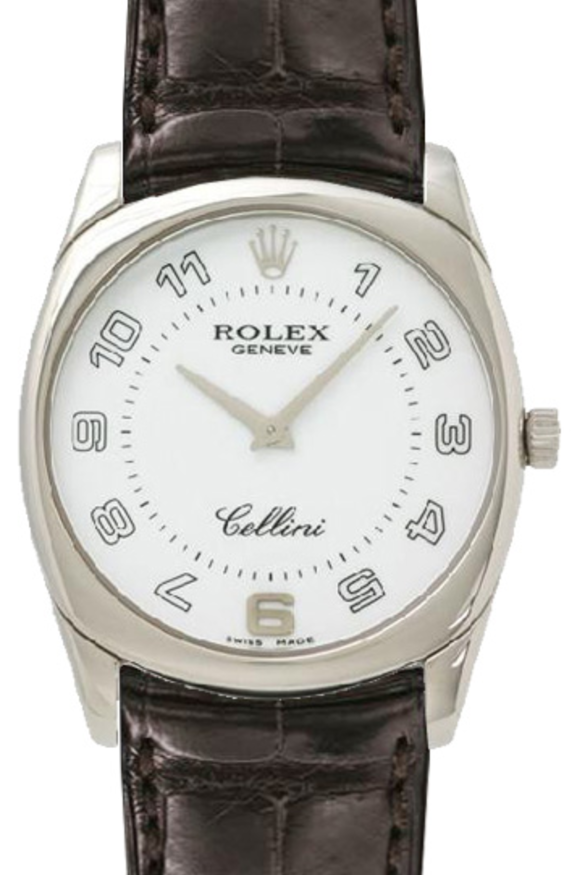 Rolex Cellini Danaos Midsize 4233-9 White Arabic White Gold Brown Leather Manual BRAND NEW