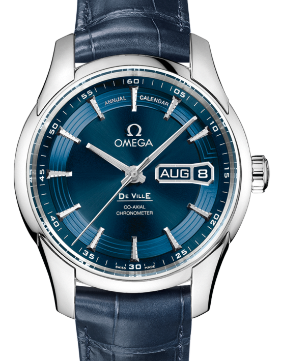 Omega De Ville Hour Vision Co-Axial Annual Calendar 431.33.41.22.03.001 41mm Blue Orbis Stainless Steel Leather - BRAND NEW