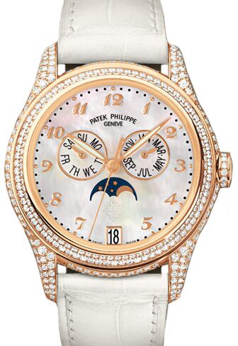 Patek Philippe Complications Ladies Annual Calendar Moon Phase Rose Gold/Diamonds 37mm White Mother of Pearl Dial 4937R-001
