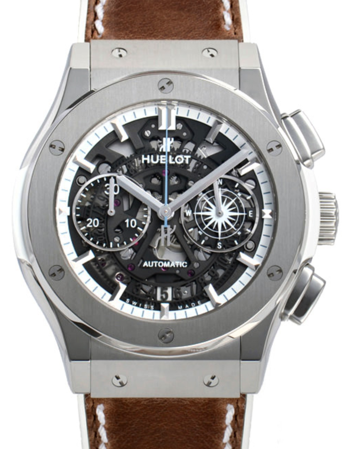 Hublot Classic Fusion Aerofusion 525.NX.0129.VR.LGO16 Skeleton Index Titanium &amp; Brown Leather 45mm BRAND NEW